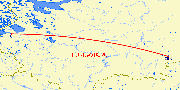 перелет Челябинск — Санкт Петербург на карте