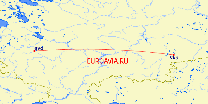 перелет Челябинск — Москва на карте