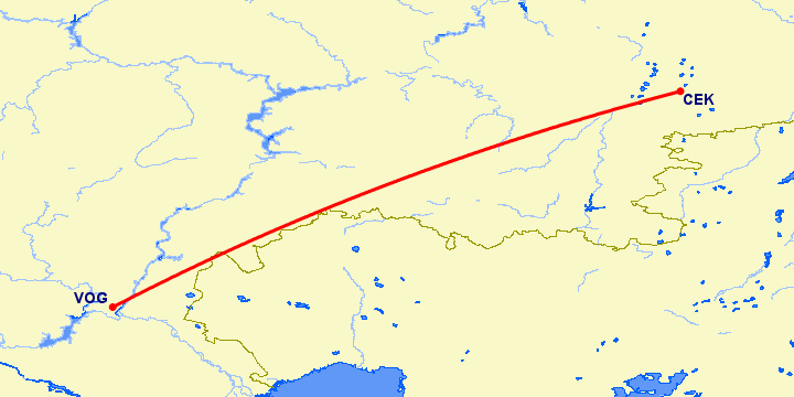 перелет Челябинск — Волгоград на карте
