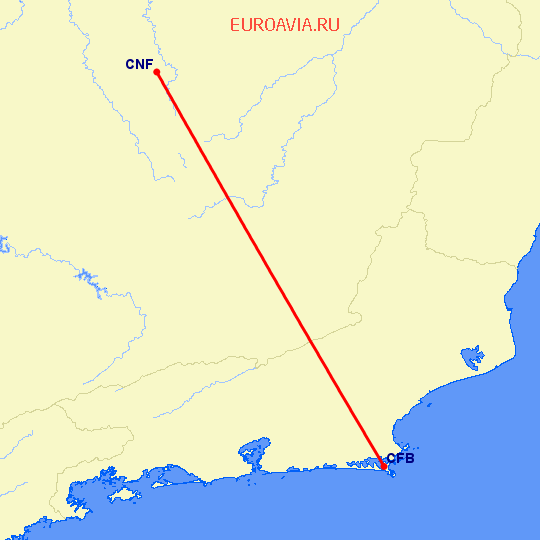 перелет Cabo Frio — Белу Оризонте на карте