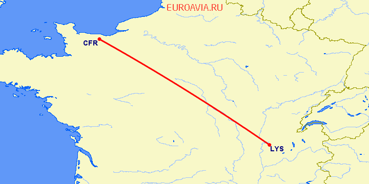 перелет Кан — Лион на карте