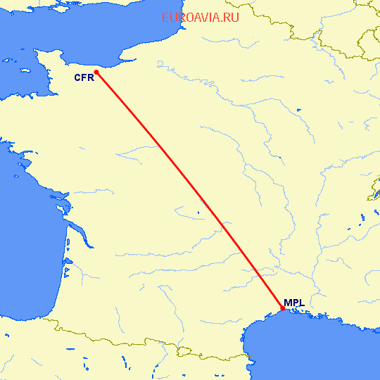 перелет Кан — Монпелье на карте