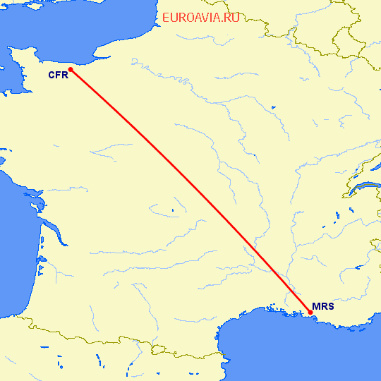 перелет Кан — Марсель на карте