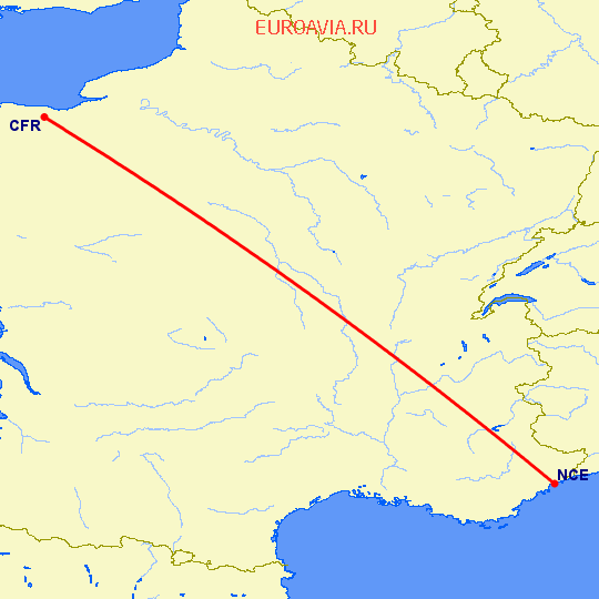 перелет Кан — Ницца на карте