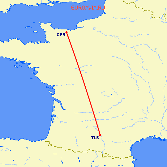 перелет Кан — Тулуза на карте