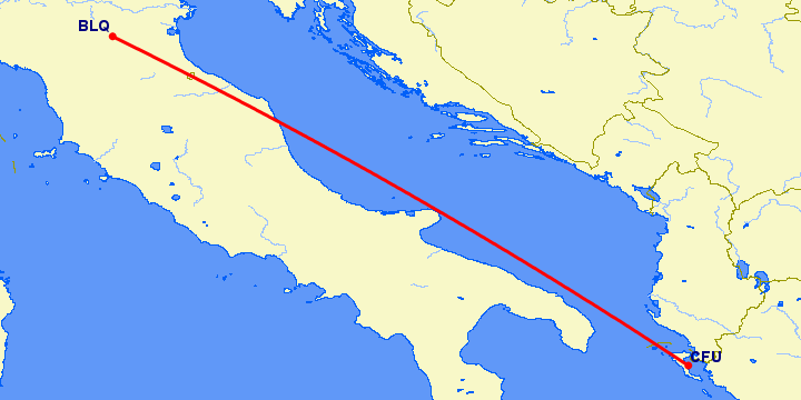 перелет Керкира — Болонья на карте