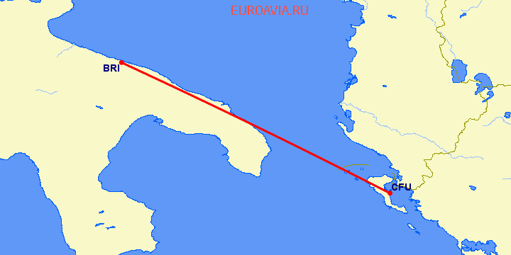 перелет Керкира — Бари на карте