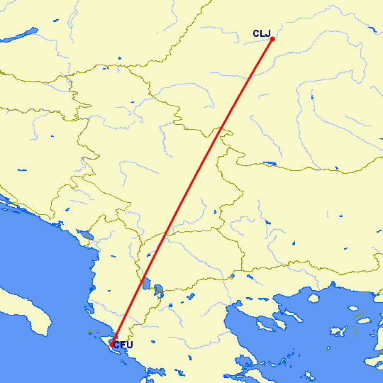 перелет Керкира — Клуж Напока на карте