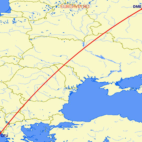 перелет Керкира — Москва на карте