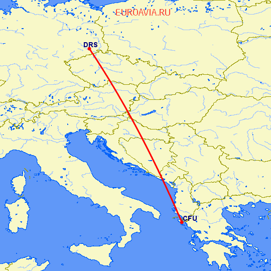 перелет Керкира — Дрезден на карте