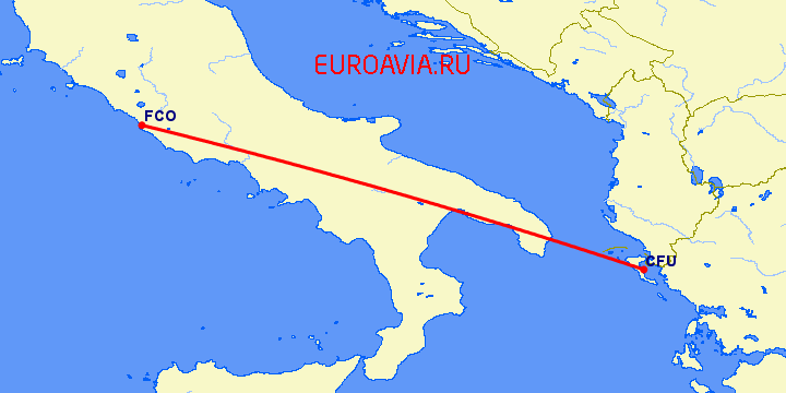 перелет Керкира — Рим на карте
