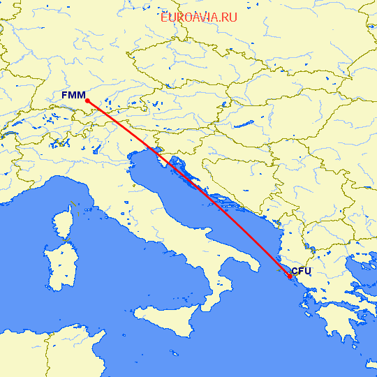 перелет Керкира — Мемминген на карте