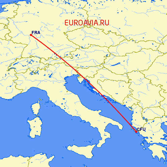 перелет Керкира — Франкфурт на Майне на карте