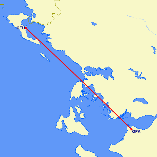 перелет Керкира — Патрас на карте