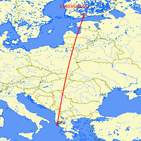 перелет Керкира — Хельсинки на карте