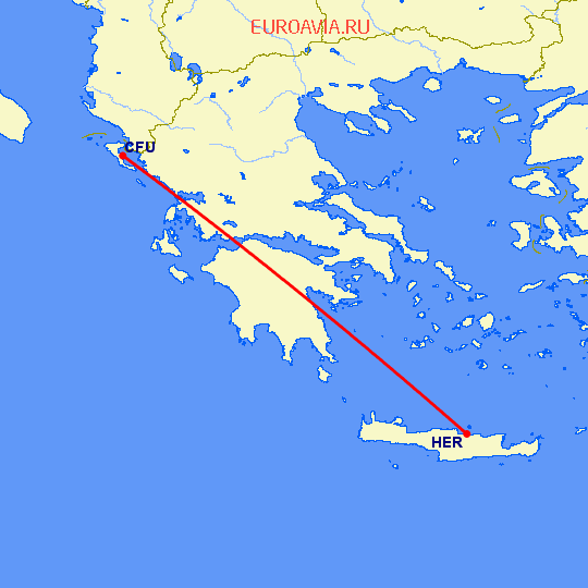 перелет Керкира — Ираклион на карте