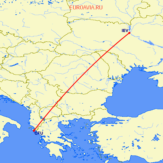 перелет Керкира — Киев на карте