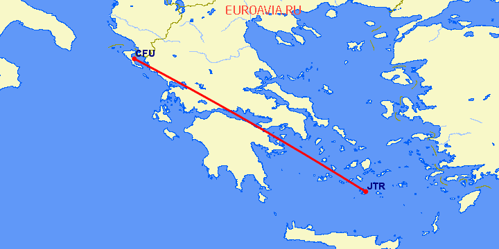 перелет Керкира — Санторини на карте