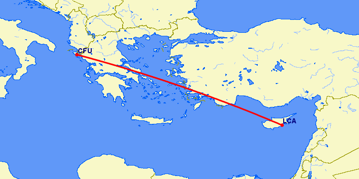 перелет Керкира — Ларнака на карте