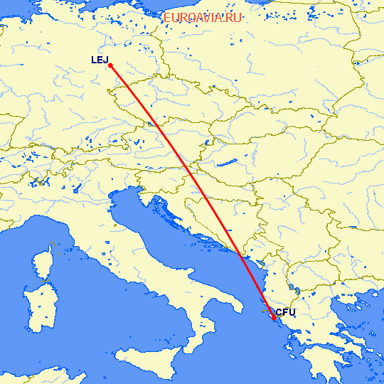 перелет Керкира — Лейпциг Галле на карте