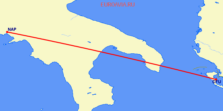 перелет Керкира — Неаполь на карте