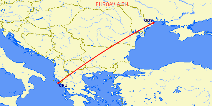 перелет Керкира — Одесса на карте