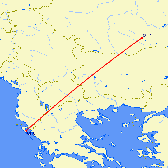 перелет Керкира — Бухарест на карте