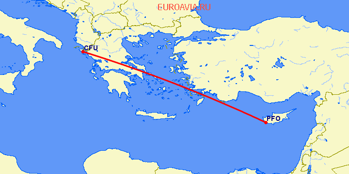 перелет Керкира — Пафос на карте