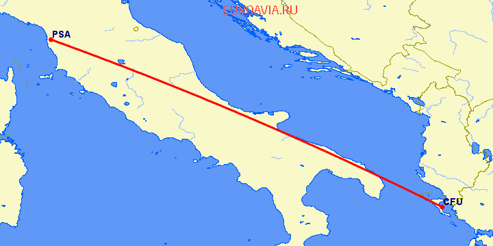 перелет Керкира — Пиза на карте