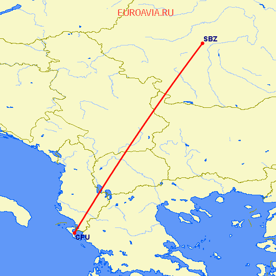 перелет Керкира — Сибиу на карте
