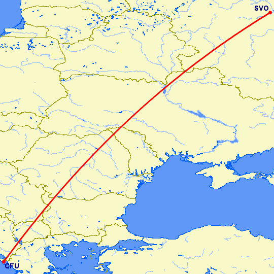 перелет Керкира — Москва на карте