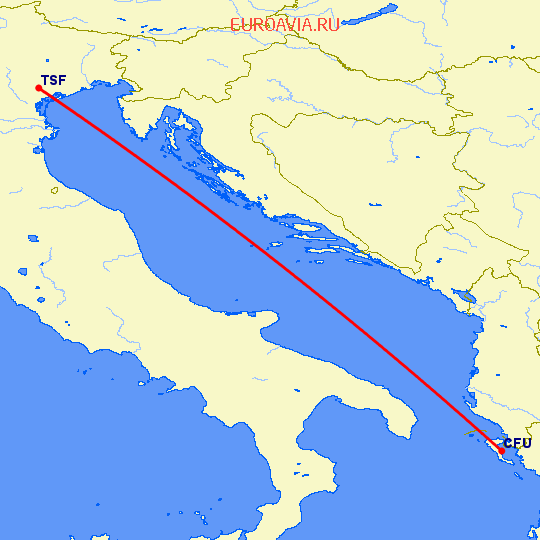 перелет Керкира — Тревисо на карте