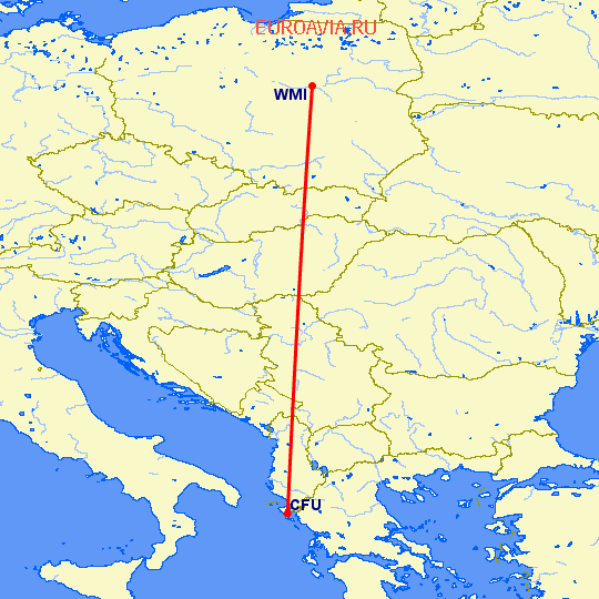 перелет Керкира — Варшава на карте