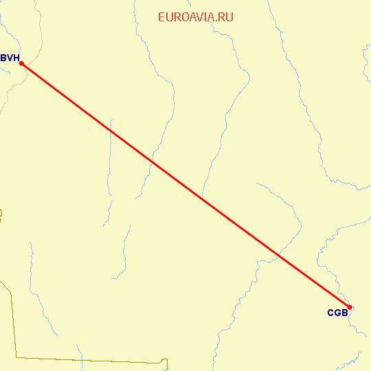 перелет Куиаба — Vilhena на карте