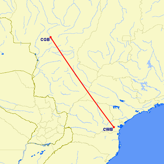 перелет Куиаба — Куритиба на карте
