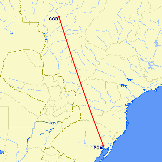перелет Куиаба — Порто Алегре на карте