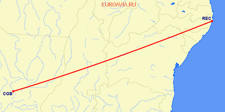 перелет Куиаба — Ресифе на карте