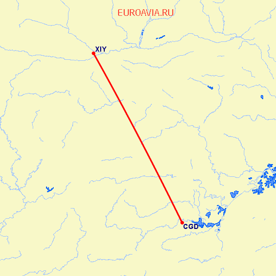 перелет Чандэ — Синьян на карте