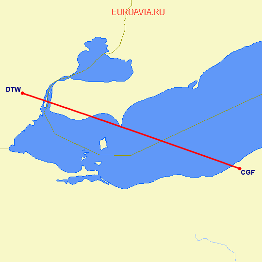 перелет Cleveland — Детройт на карте