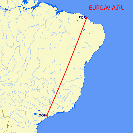перелет Сан Паулу — Форталеса на карте