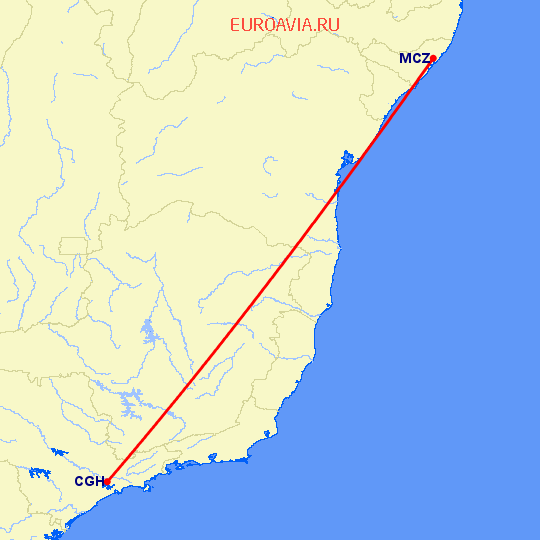 перелет Сан Паулу — Масейо на карте