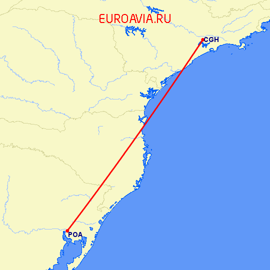 перелет Сан Паулу — Порто Алегре на карте