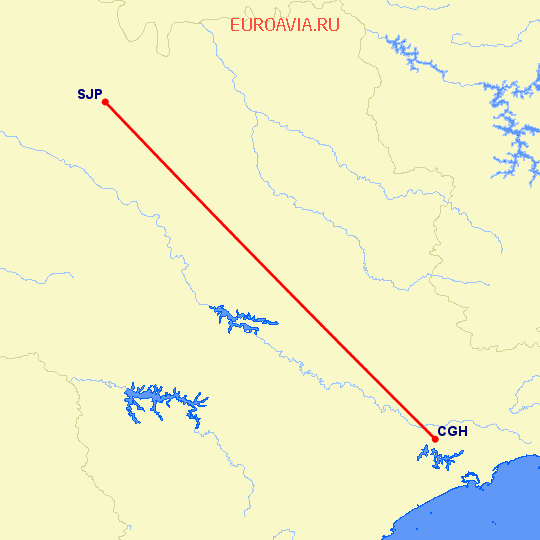 перелет Сан Паулу — Сан Хосе Ду Рио Прето на карте