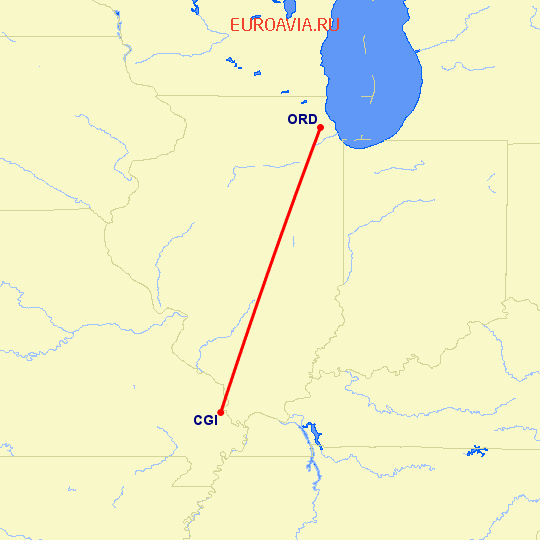 перелет Cape Girardeau — Чикаго на карте