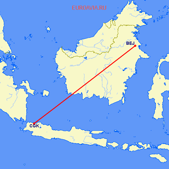 перелет Джакарта — Tanjung Redep на карте