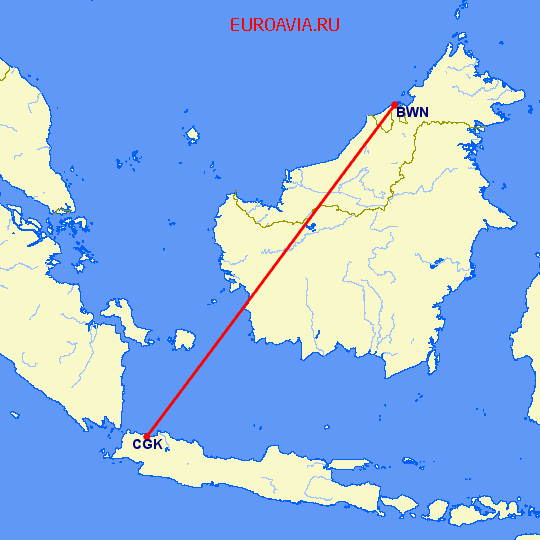 перелет Джакарта — Бандар Сери Бегаван на карте