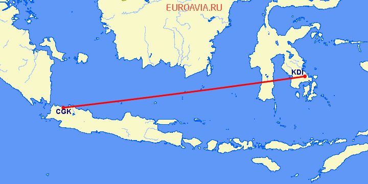 перелет Джакарта — Kendari на карте