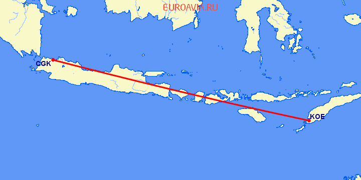 перелет Джакарта — Kupang на карте