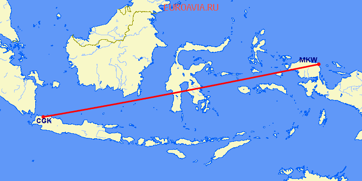 перелет Джакарта — Маноквари на карте