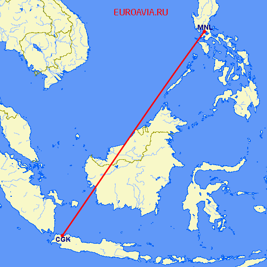 перелет Джакарта — Манила на карте